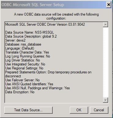 In the next ODBC Microsoft SQL Server Setup window, verify that the test completed successfully, and then click OK.