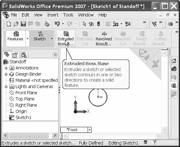23. Click a position to place the dimension in the Graphics window. from the Modify dialog box. The circular sketch is 24. Enter 10mm the Modify dialog box.