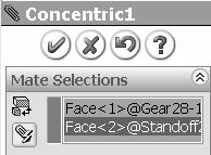 The Concentric Mate type is selected by default. The Standoff2 component is 20. Click the green check mark from the Pop-up Mate box.