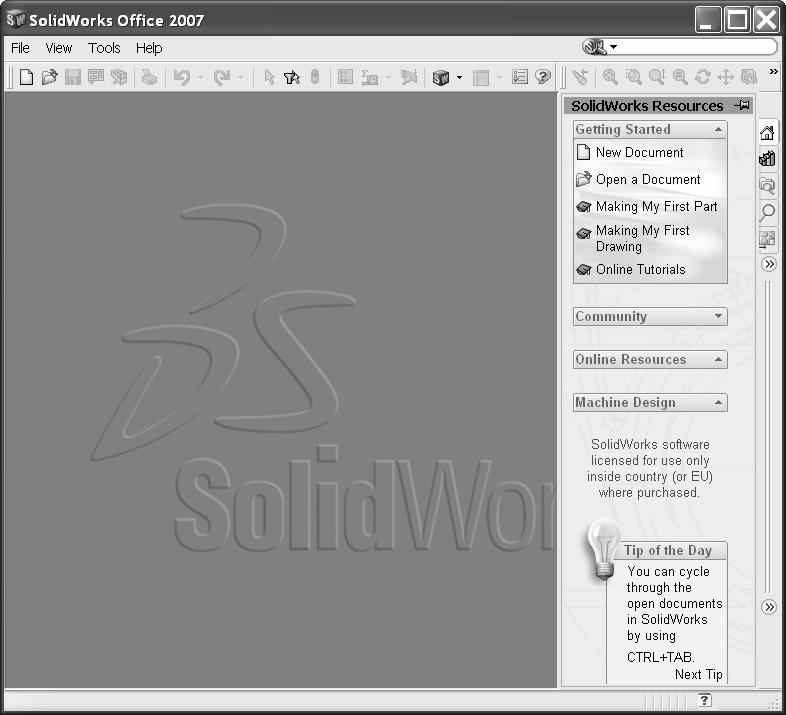The book was written using SolidWorks Office 2007 on Windows XP Professional SP2 with a Windows Classic desktop theme. Start a SolidWorks session.