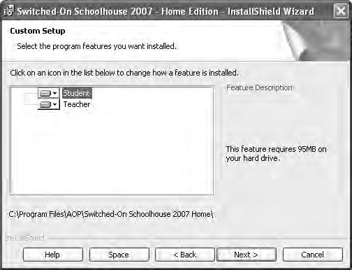 Installation & Setup Client Install (cont.) 10. The Custom Setup screen displays. 11. Select the feature set you want.