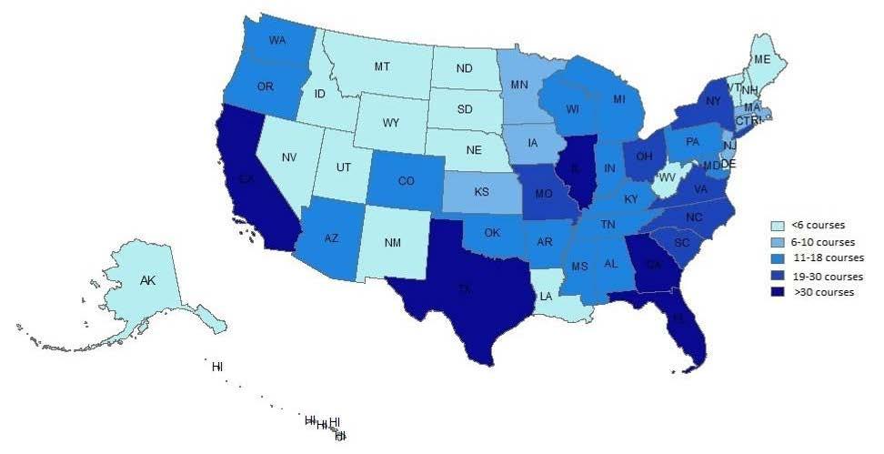 Figure 1: Certification Course Locations by State N = 644 Includes US states and DC.
