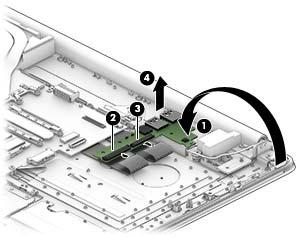 4. Lift the USB connectors (2), (3) and lift