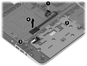 2. Release the top cover shield (2) and (3), and then remove the fingerprint reader board (4) by lifting the board.