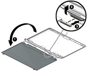 d. Remove the display panel from the computer (3). 4. To remove the display hinges: a. Remove the eight Phillips PM2.5 3.