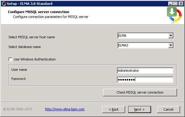 Chapter 1 Installing System 7.2. MS SQL Server. Fill in the required fields in the dialog box (Fig. 6)
