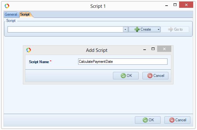 Builder create a script with graphic elements (used for simple calculations); Open Script