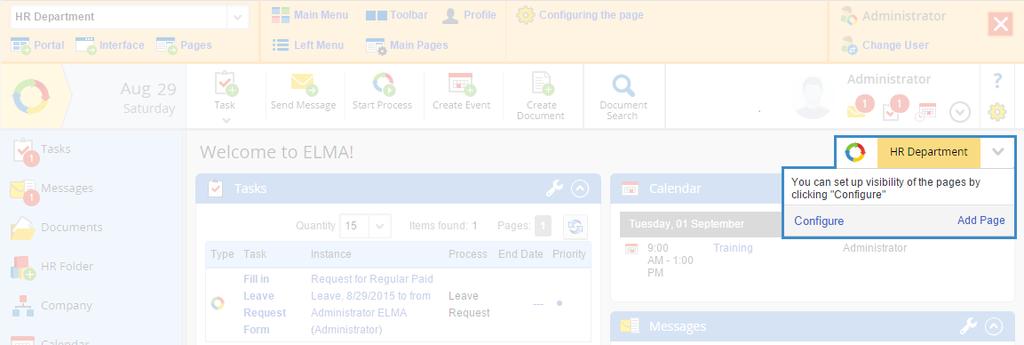 1) or go to Administration Portal Settings Interfaces. Customize a set of main pages for the HR Department interface. First, create a new set of main pages (Fig.