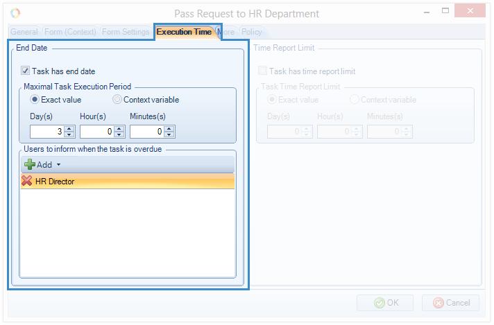 Now use the connectors to link the process tasks and create a sequence of activities. One of the important user task settings is the execution time. By default, the task due date is not specified.