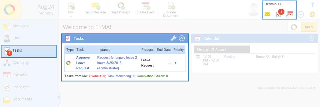 A new business process task in the Tasks portlet Click on the task title to open the task page (Fig. 98). The task page contains several elements.