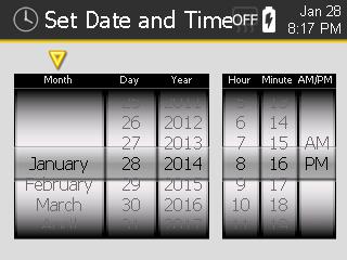 Select Set Date And Time Press or arrows to move yellow triangle.