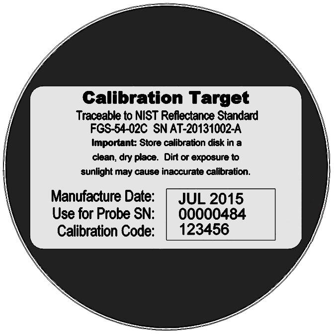 Calibrate Sensor For accurate measurements, the device must be calibrated using the calibration target supplied with the device. Each calibration target has a 6 digit number on the disk.