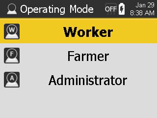 Set Worker Operating Mode From Main Menu select Settings Press Use or select Set Operating Mode Press Select Worker then Press NOTE: To set worker options see page 28.