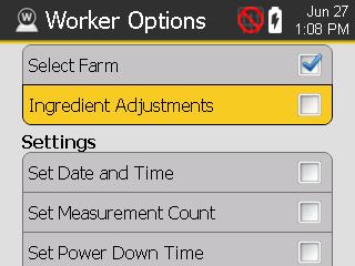 Set Worker Options From Main Menu in Farmer or Administrator Mode, Select Settings then Select Set Worker