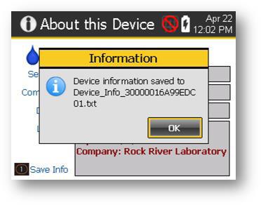 1 Press to save device information to USB
