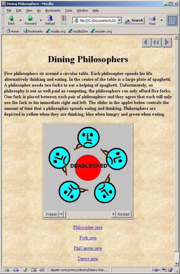 Dining Philosophers To ensure deadlock occurs eventually, the slider control may be moved to the left.