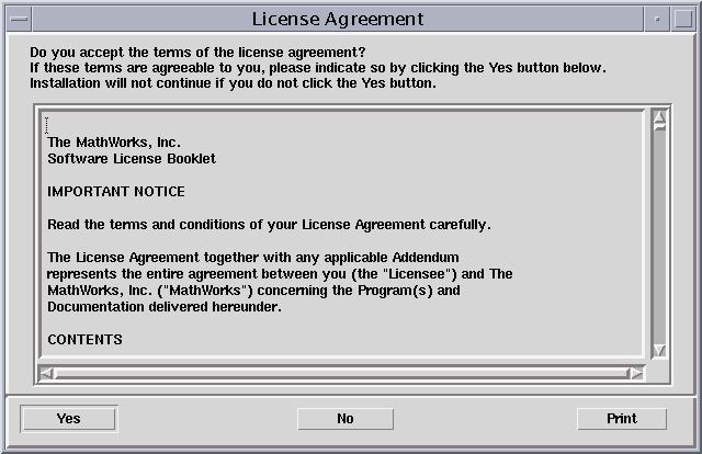 Installing MATLAB Step 7: Review the License Agreement Accept or reject the software