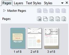 You can add extra blank or unused template pages to your brochure to build up the publication. 1. At the right of your workspace, click the tab. 2.