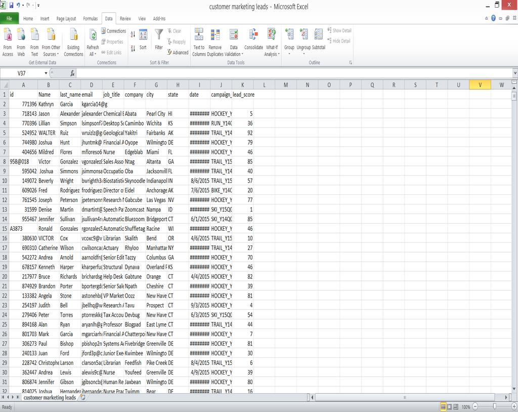 And Getting Marketing Lead Data Data in the file customer marketing leads.