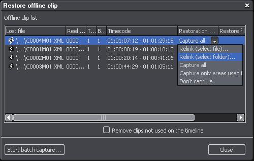 When selecting multiple offline clips and selecting "Relink (select folder)", all clips in the folder are restored.