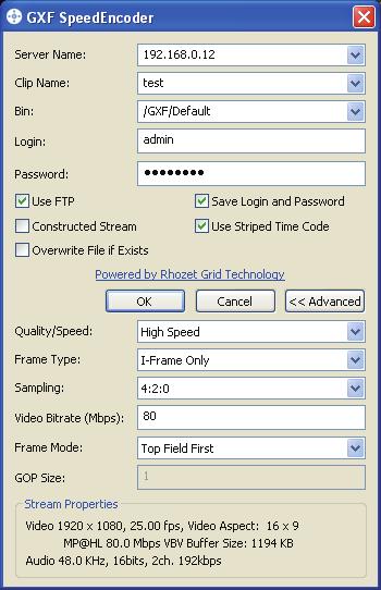 2 Click "Canopus GXF SpeedEncoder", and click [OK]. "Canopus GXF SpeedEncoder" screen appears.