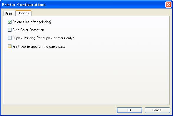 Select the check boxes for the features you want: Delete files after printing: Delete the scanned images after printing.