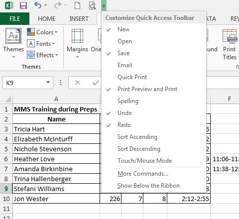 Average, Count, and Sum Quick Access Toolbar For common tasks, place icons on the Quick Access Toolbar: Click the down arrow on the