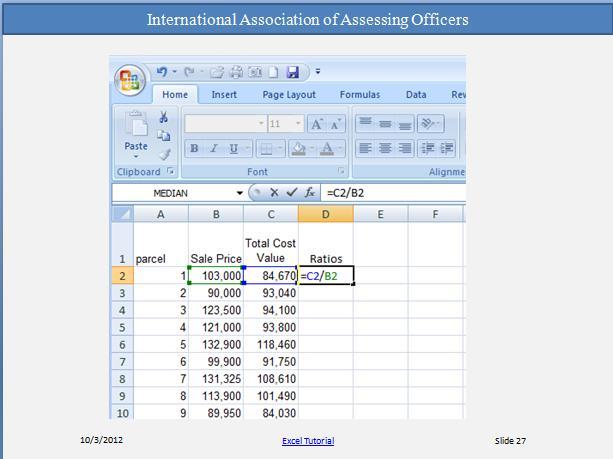 Copy everything in the Parcel, Sale Price and Total Cost Value columns to a separate worksheet. Then enter the formula =C2/B2 in cell D2.