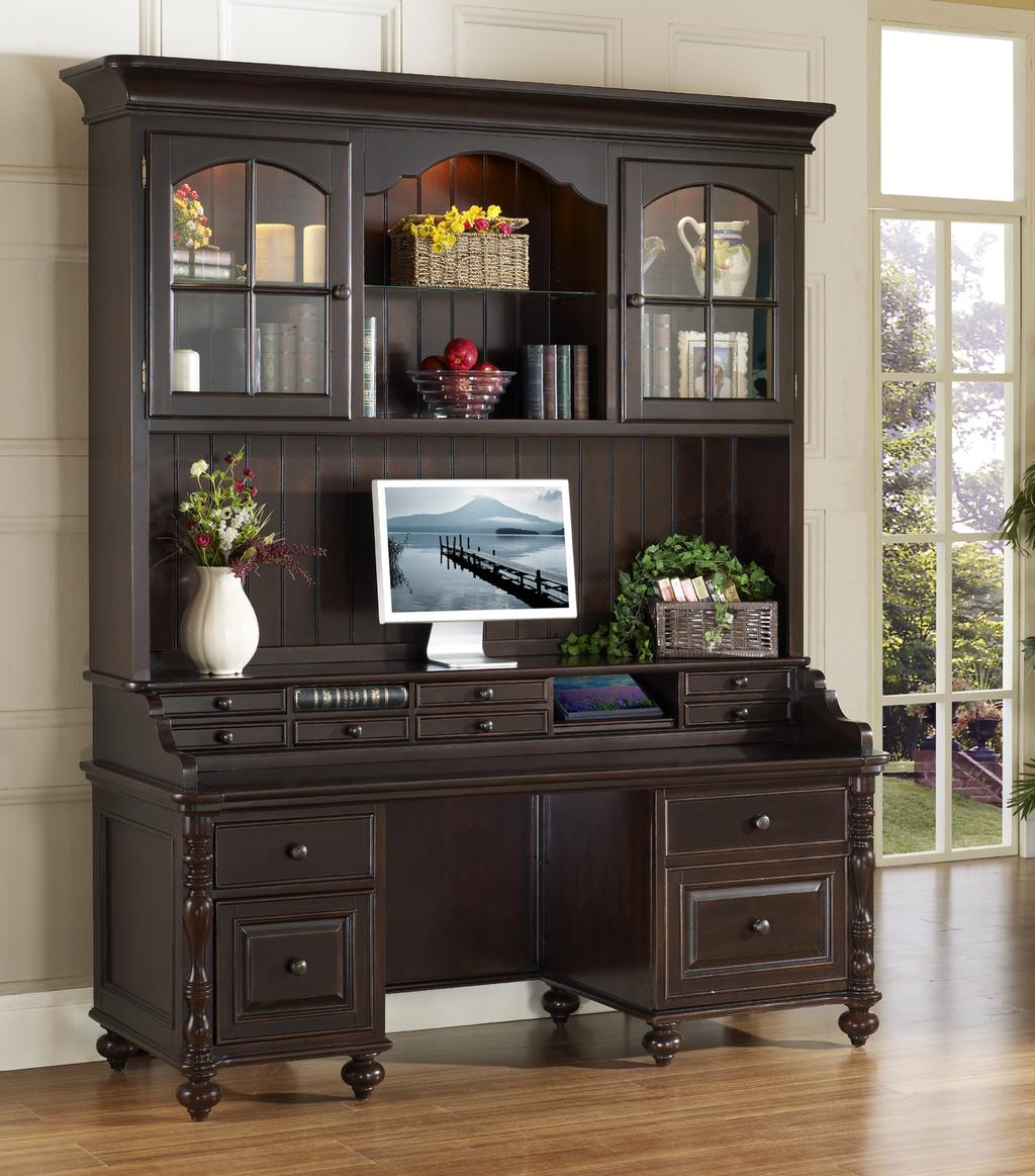 Credenza & Hutch. 67-1/2 x 24 x 82-1/2 H IQ-BAR-CS66B-D IQ-BAR-CS66T-D IQ-BAR-H66-D. Extendable Smart Top desktop extends from 12 inches to 21 inches for additional workspace.