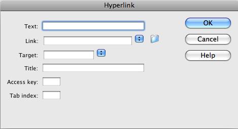 Using the Hyperlink Command 1. Place the insertion point in the document where you want the hyperlink to appear. 2. Select Insert > Hyperlink. The Hyperlink dialog box appears.