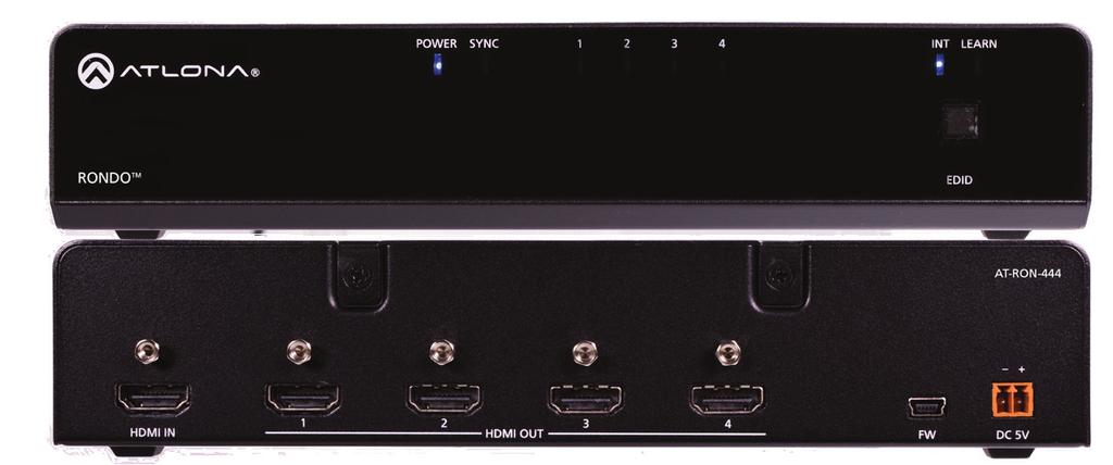 AT-RON-444 The Atlona Rondo 444 (AT-RON-444) is a 1x4 HDMI distribution amplifier for high dynamic range (HDR) formats. It is HDCP 2.