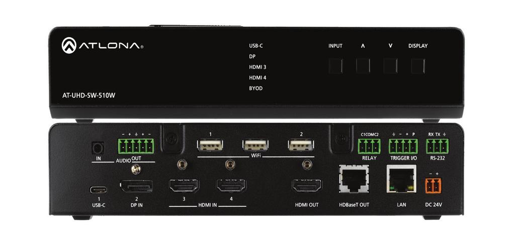 AT-UHD-SW-510W The Atlona AT-UHD-SW-510W is a 5x1 multi-format switcher with wireless presentation capability.