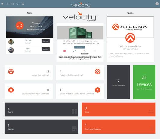 VELOCITY OVERVIEW The Atlona Velocity Control System is a new AV control platform for very fast, agile control system configuration and deployment, from individual meeting rooms up to an entire