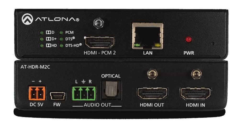 AT-HDR-M2C The Atlona AT-HDR-M2C is an audio converter for extracting and downmixing multi-channel PCM, Dolby, and DTS audio from HDMI sources.