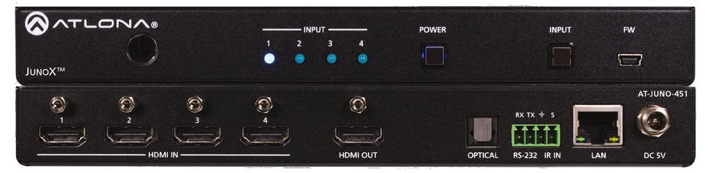 AT-JUNO-451 The Atlona JunoX 451 (AT-JUNO-451) is a 4x1 HDMI switcher for high dynamic range (HDR) formats. It is HDCP 2.