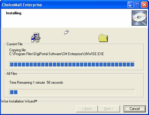 Screen 6 6. This shows you the status and progress of the installation of ChoiceMail Enterprise. Screen 7 Screen 8 7.