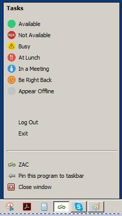 To access this menu, right click on the ZAC icon in the system