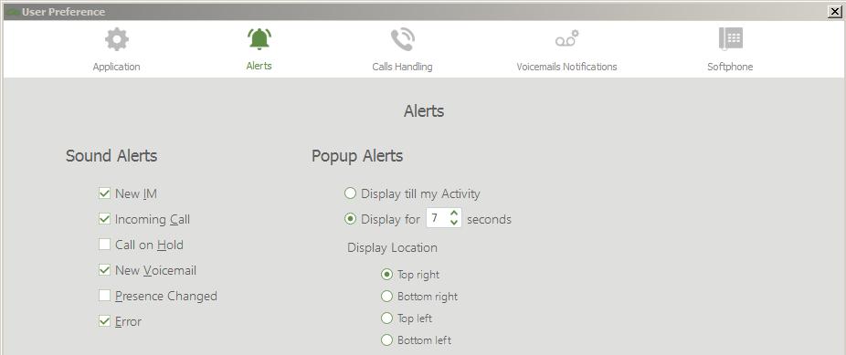 Alerts: Sound Alerts Allows you to select which actions can have an audible alert associated with them.