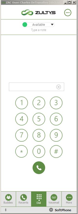 Dial screen, ready to enter phone number Active call session