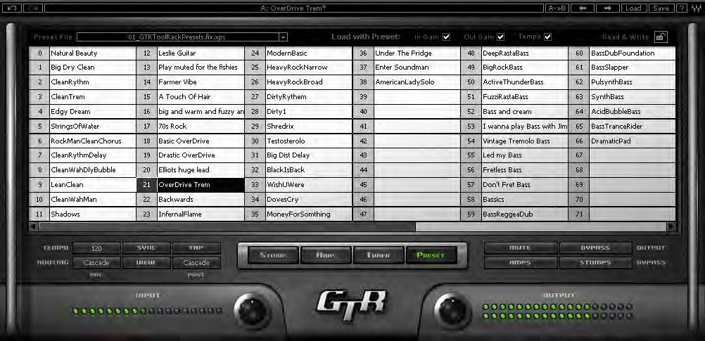 2.6 Presets Page Choose Preset files using the Preset file pop up menu located above the Preset grid. Double click on a preset to load it.