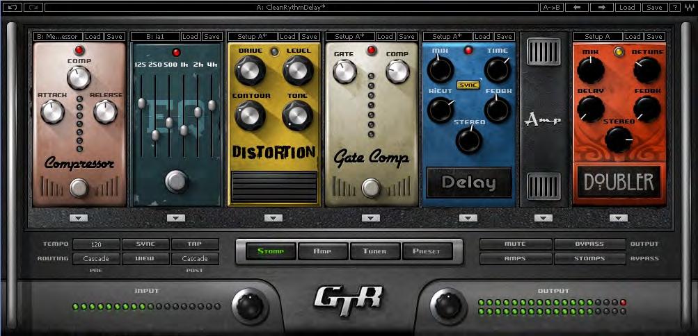 2.3 Stomps Page The Stomps page provides control over the Stomps, their controls, and their order in the effects chain, as well as Amp position within the chain.