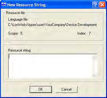 selected language resource file. See Setting Resource Editor Options for information about setting the active language. The New Resource String dialog appears.
