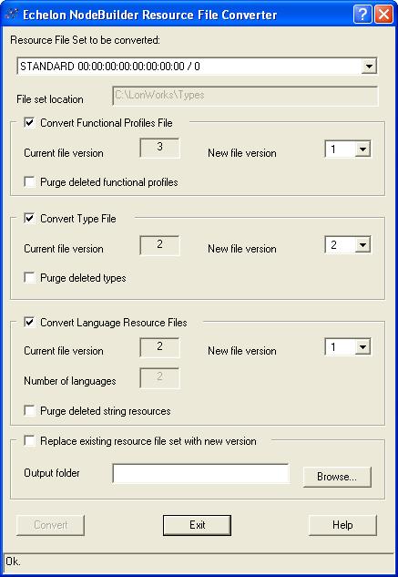 To convert the format of a resource file, follow these steps: 1. Click the Windows Start button, point to Programs, point to Echelon NodeBuilder, and then click Resource File Converter.