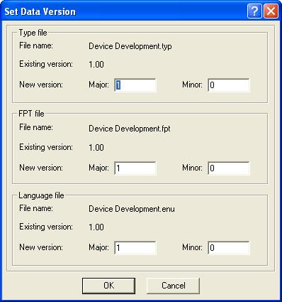 This dialog displays the current versions of the type file, functional profile file, and the language files (File Name for the language file will contain the name of the language file for the