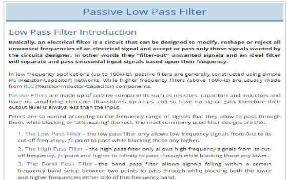 Filters (low and high pass) Tutorials explaining the function and application of low and high pass filters.