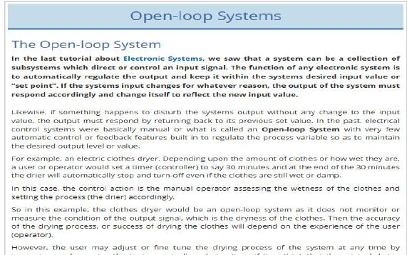 Open and Closed loop systems and block diagrams Website explaining open and closed loop systems, including inputs,