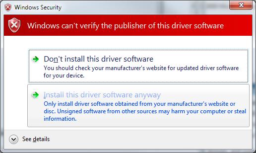 5. Windows might give a warning about the verification fail.