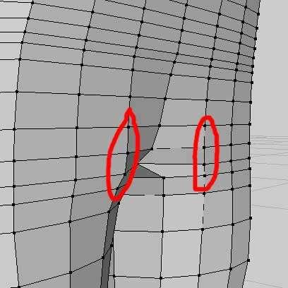 Deselect the topmost vertex and move the other vertexes back on the Z axis. Repeat until there is a smooth contour above the crotch.
