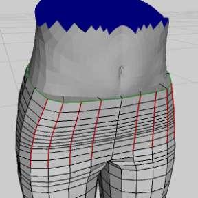 Select the vertical edges in the areas you want to move closer to your figure. Move them in on their normals a bit try not to make a drastic change in the contour of the pants.