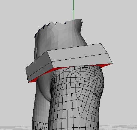 Select the bottom face. Extrude it on its normal and scale the face on its X and Z axes. Rotate it backward on the X axis so it follows the curve of your figure s rear end.